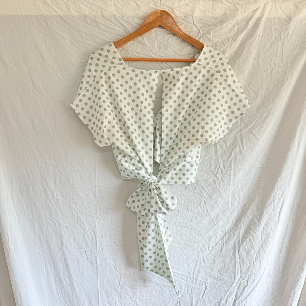 Lulus Dot Your Heart Sage Green Polka Dot Tie-Back Crop Top